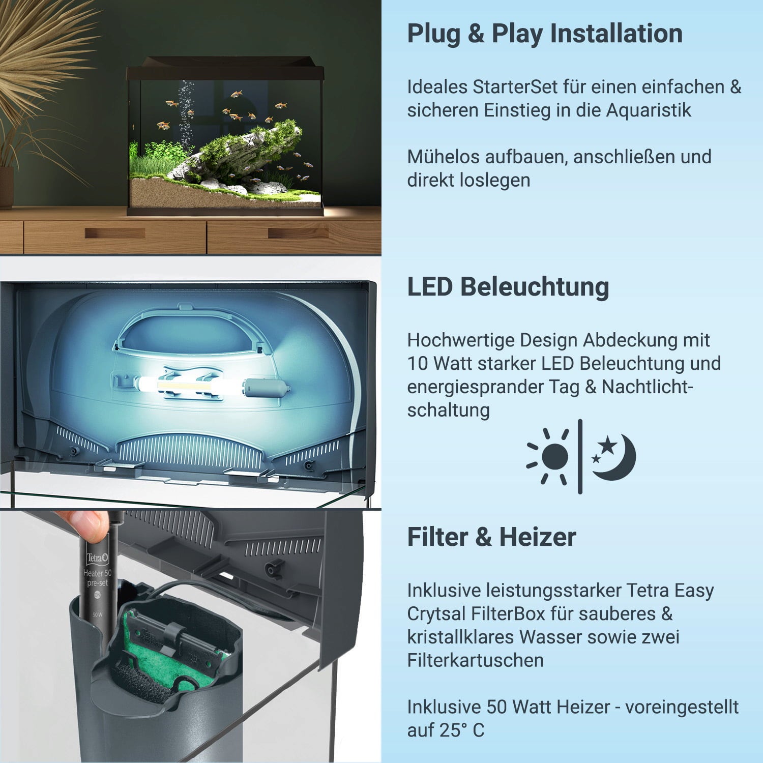 Set Completo de Acuario Starter Line 54 L con Iluminación LED Día/Noche - 54L