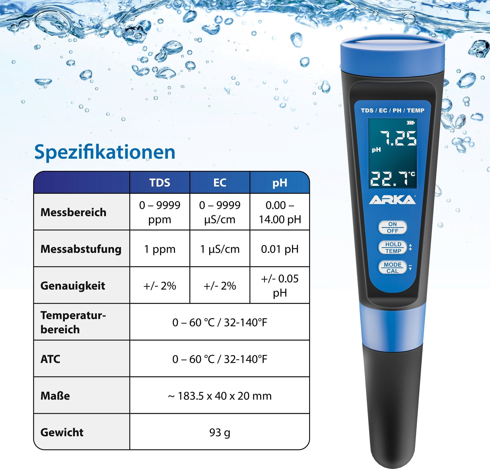 Misuratore myAQUA per pH/TDS/EC - Incl. Termometro - 1 pz.